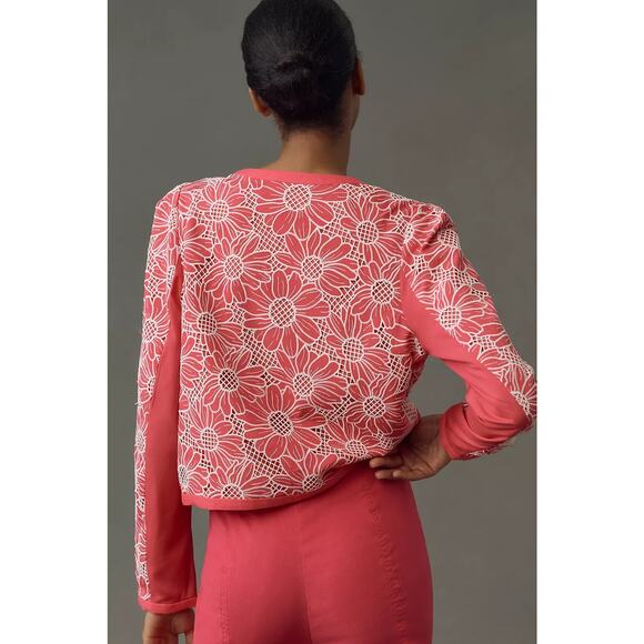 Anthropologie NWT Dolan Pink & White Linen Cutwork Jacket Size M - Picture 2 of 10